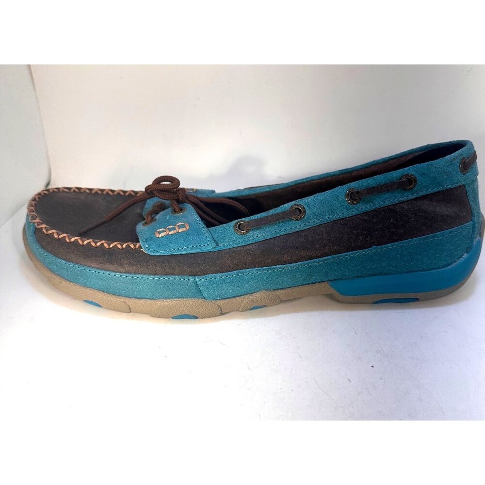 Twisted X Womens Leather Moccasins WDM0021 Size 11M Turquoise Brown Rubber Sole